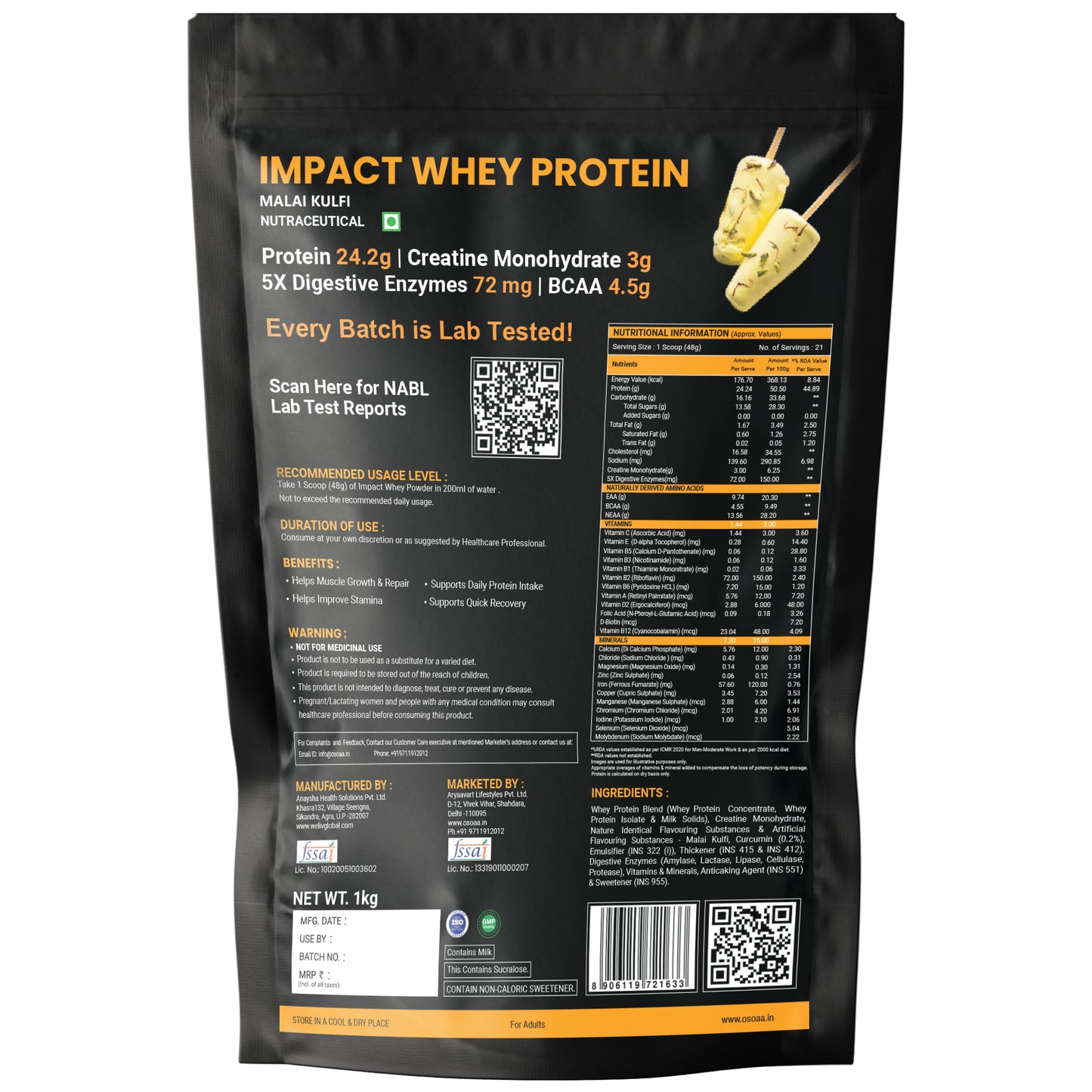 OSOAA Impact Whey Protein (Trustified)- 24.2g Protein with 3g Creatine