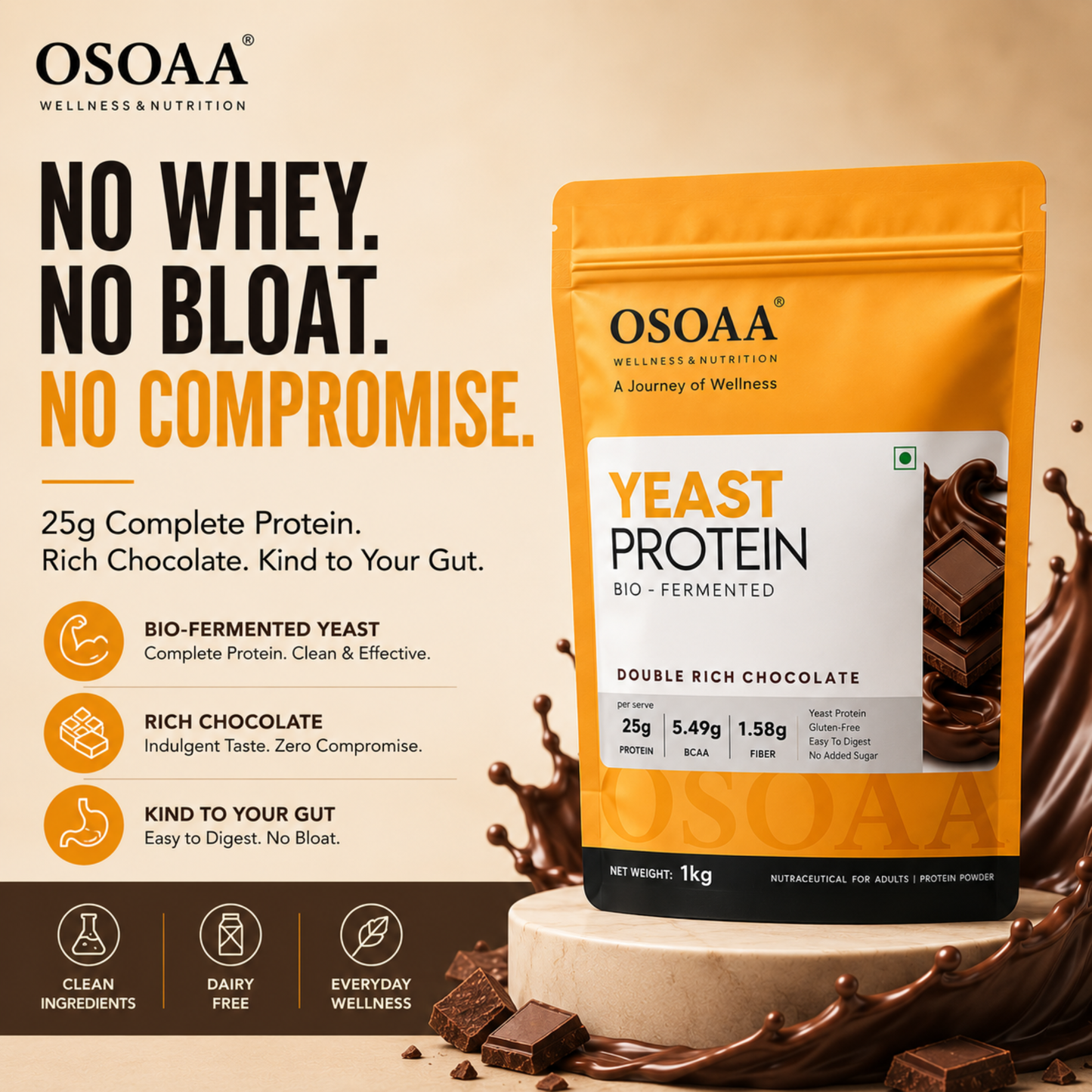 OSOAA Yeast Protein (Bio-Fermented) – 25g Protein | Vegan Plant Protein | 1kg