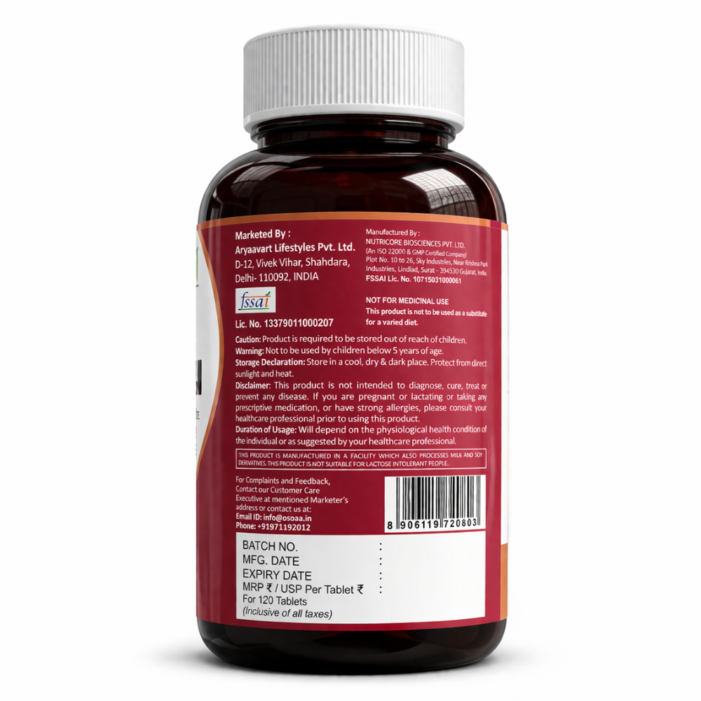 OSOAA Vitamin D3 K2 MK7 Supplement - 60 Tablets