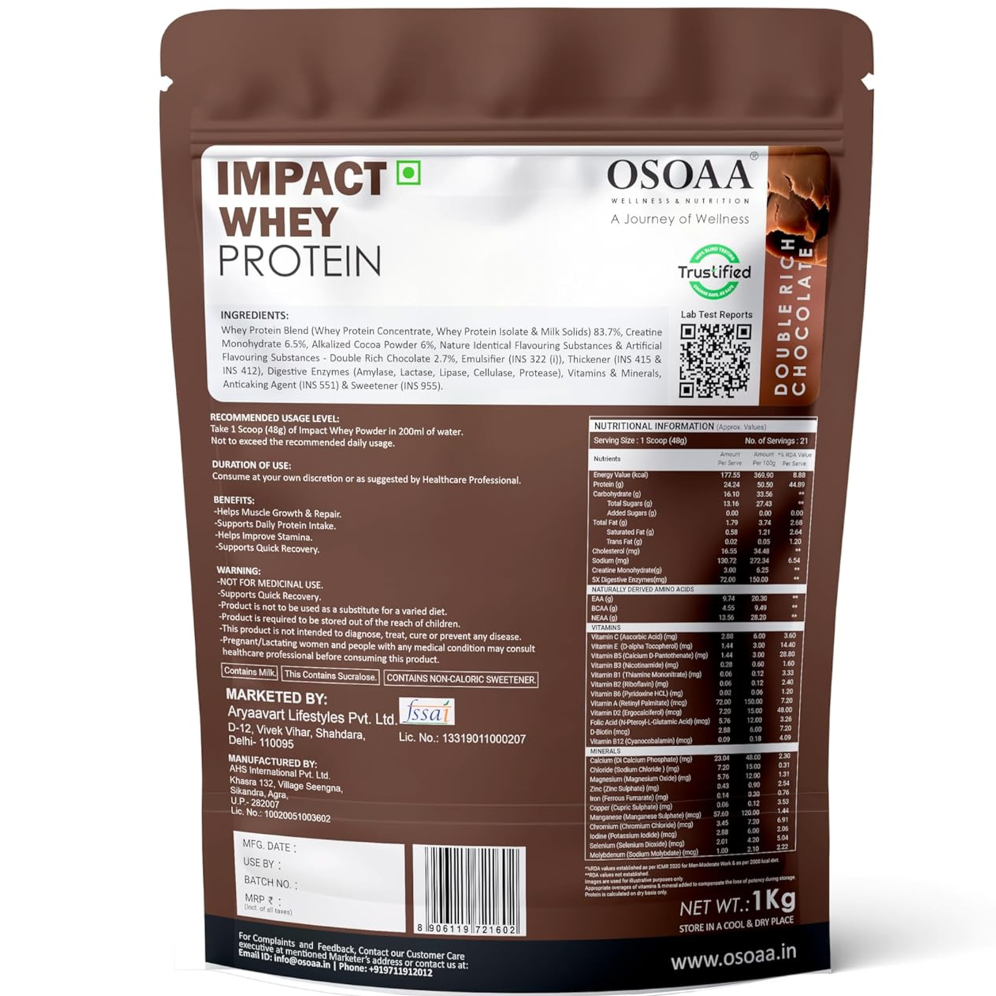 OSOAA Impact Whey Protein (Trustified)- 24.2g Protein with 3g Creatine