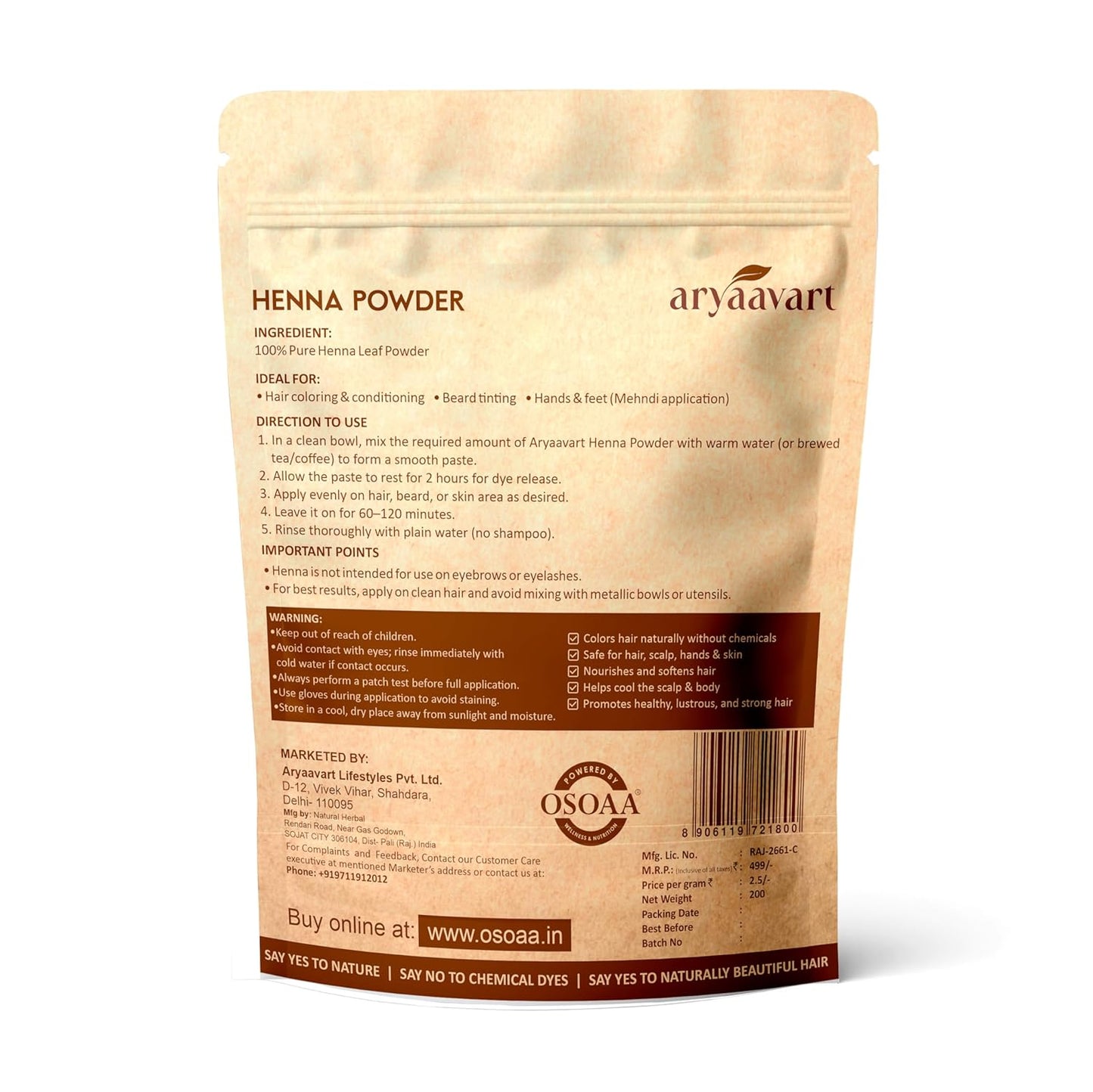 Ayurveda Natural Henna powder for hair Colour and Growth (200 gm)