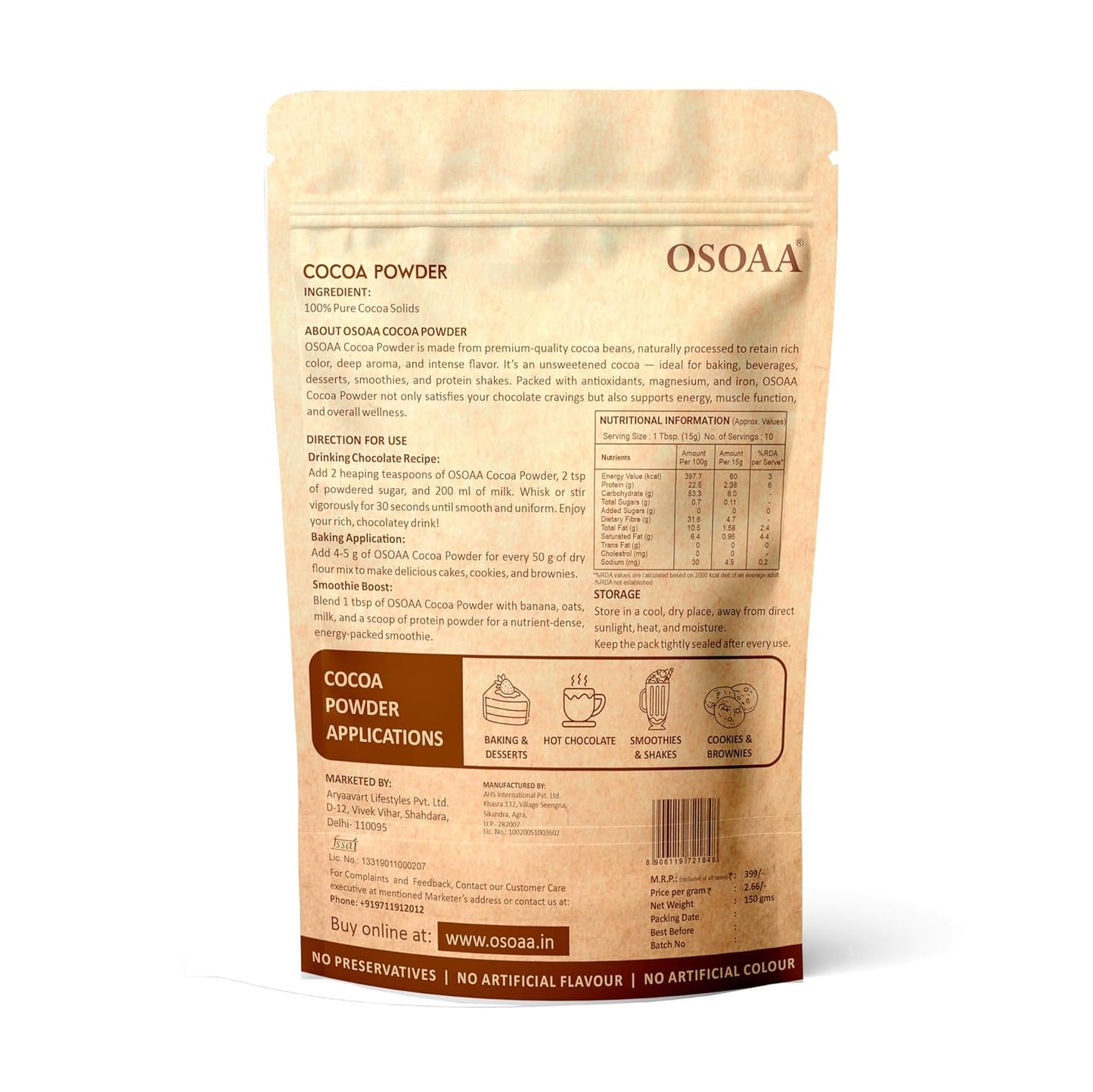 Pure Unsweetened Cocoa Powder - 150g