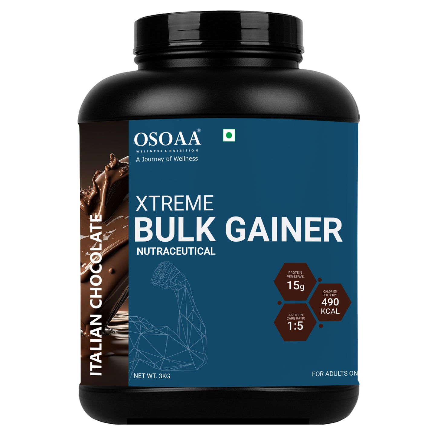 OSOAA 1:5 Bulk Mass Gainer with 3g Creatine & European Whey Protein - 490 Calories