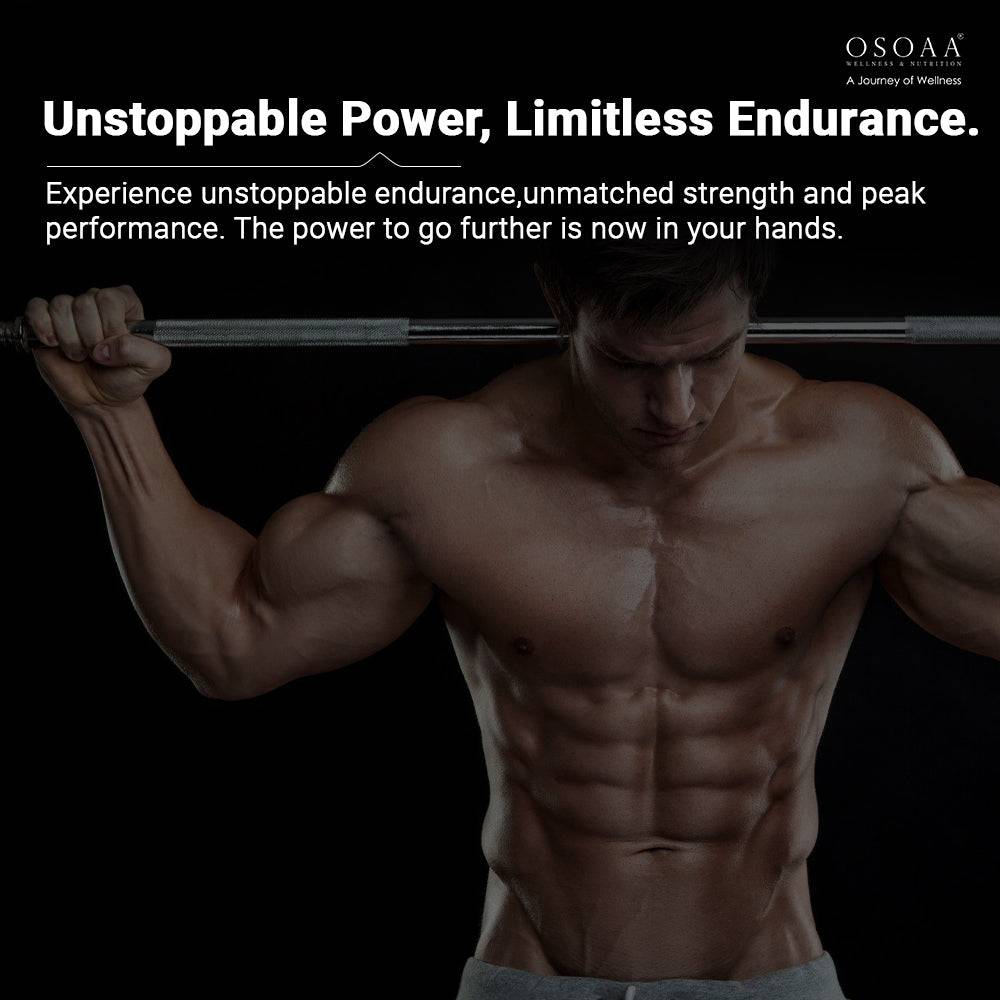 Muscular man lifting barbell showcasing the power and endurance benefits of SOAA Beta Alanine Supplement Powder for intense training sessions.