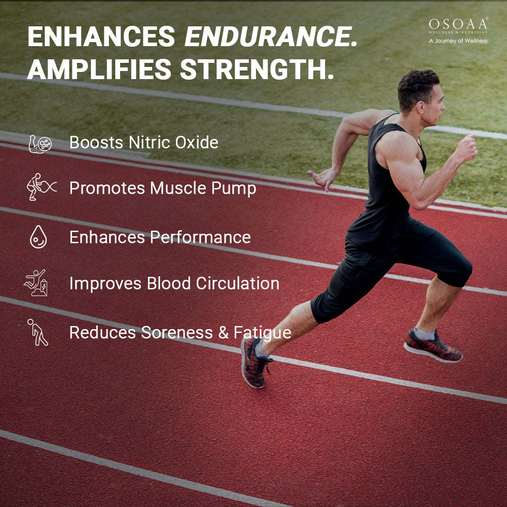 Slide highlighting the benefits, including enhanced blood flow and nitric oxide production, improved workout pump and endurance, better cardiovascular health, increased stamina and performance, and support for muscle recovery. Visuals may include athletes training, heart health symbols, and muscle-focused imagery.