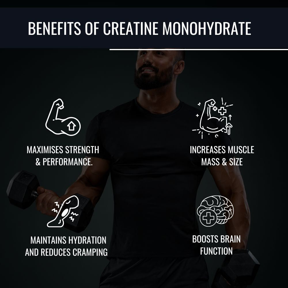 Slide highlighting the benefits of Creatine, including improved muscle strength, enhanced workout performance, faster muscle recovery, increased energy levels, and support for overall athletic performance and endurance.