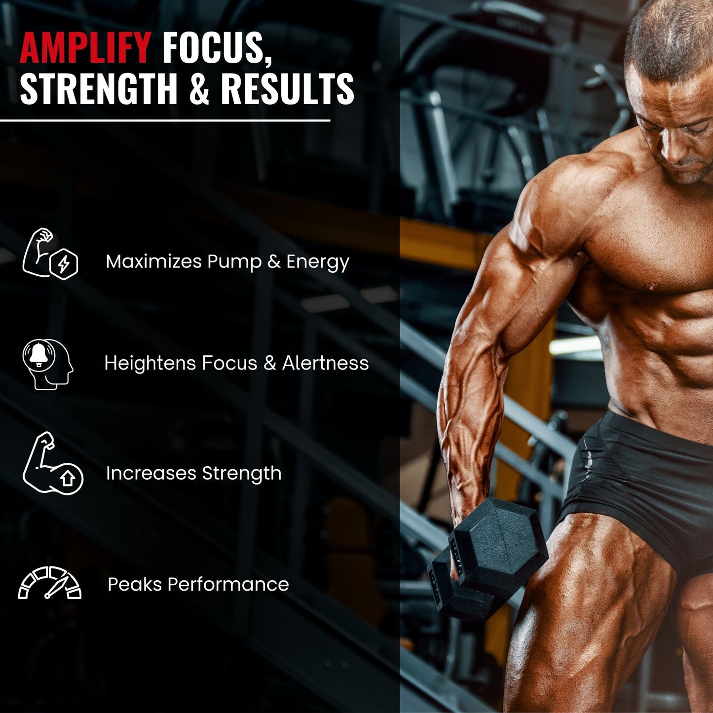 Slide highlighting the benefits of PowerUp Pre-Workout, such as increased energy, improved focus, better endurance, and enhanced performance. Includes visuals of athletes pushing through tough workouts and gym sessions, showing real-time effects of the supplement.