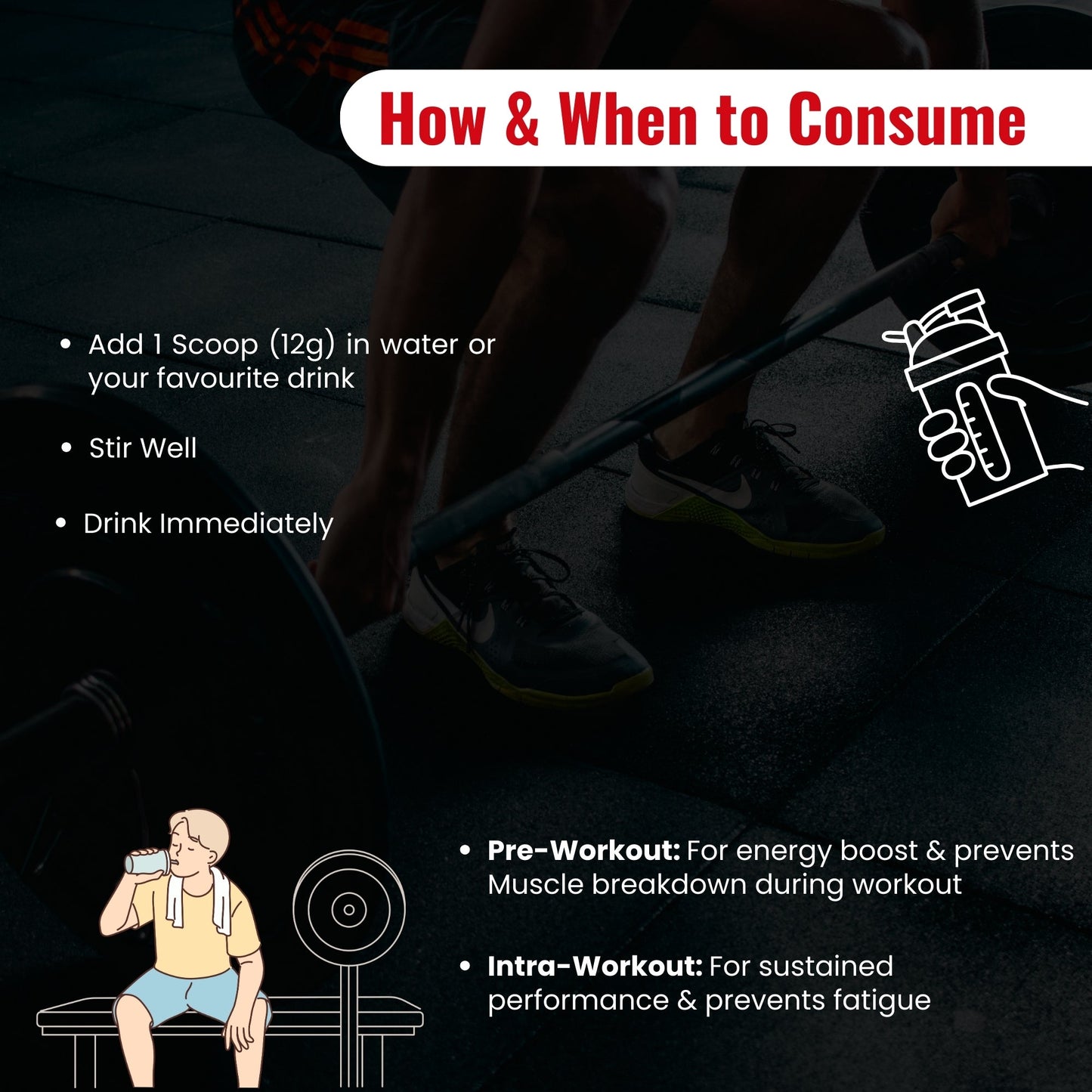 Slide featuring expert tips for optimal use of PowerUp Pre-Workout: consume 20–30 minutes before training, stay hydrated, avoid taking close to bedtime, and stack with BCAA or creatine for enhanced performance. Designed to maximize workout results safely