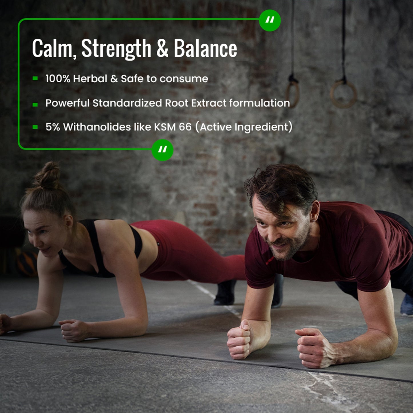 Slide showcasing the unique selling points of Ashwagandha supplement, including high-potency, full-spectrum extract, clinically tested for effectiveness, organic sourcing, no fillers or additives, fast absorption, and designed for stress relief, energy enhancement, and overall vitality.