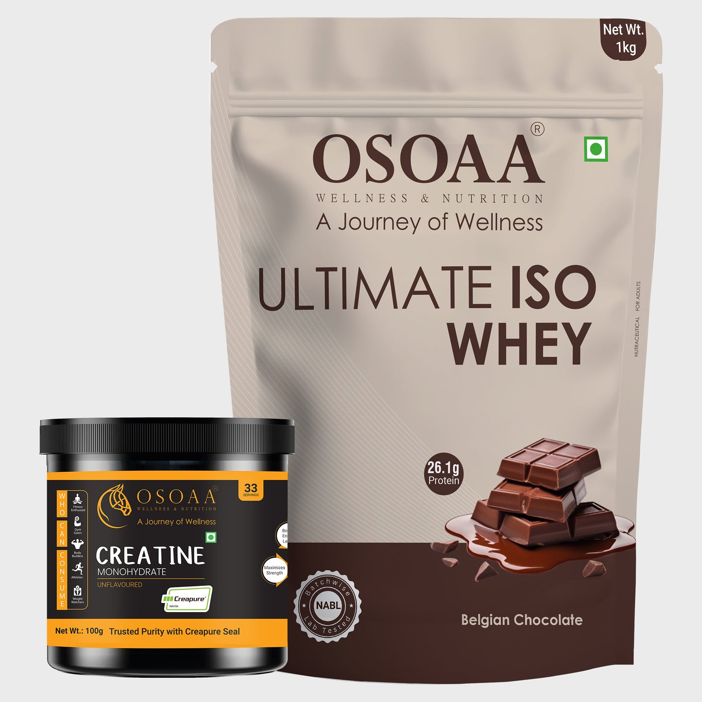 OSOAA Ultimate ISO Whey 1kg - 26g Pure Protein with Certified Creatine Monohydrate (CREAPURE) 100gm - ( Ultimate Muscle Duo 2)