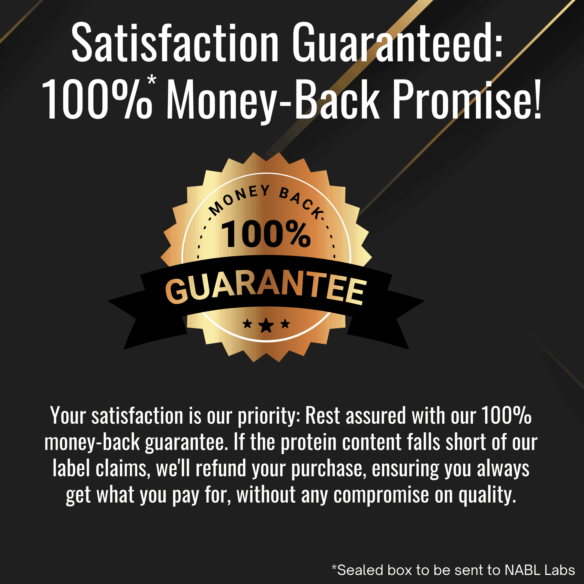OSOAA Ultimate ISO Whey Protein offers 100% money-back guarantee if protein content falls short, ensuring customer satisfaction and quality assurance.