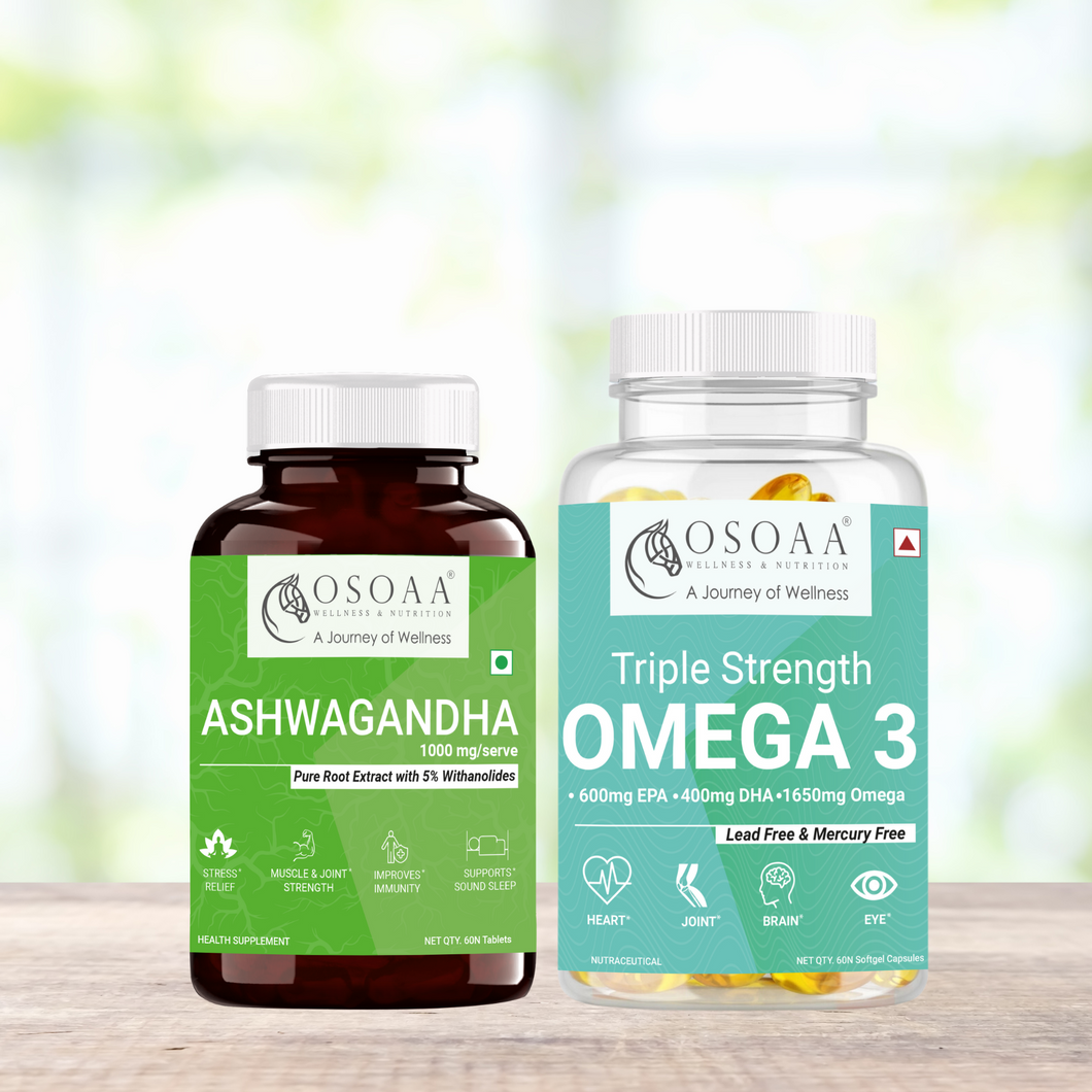 OSOAA Ashwagandha with 5% Withanolides 1000mg || Triple Strength Fish Oil 1650mg Omega 3