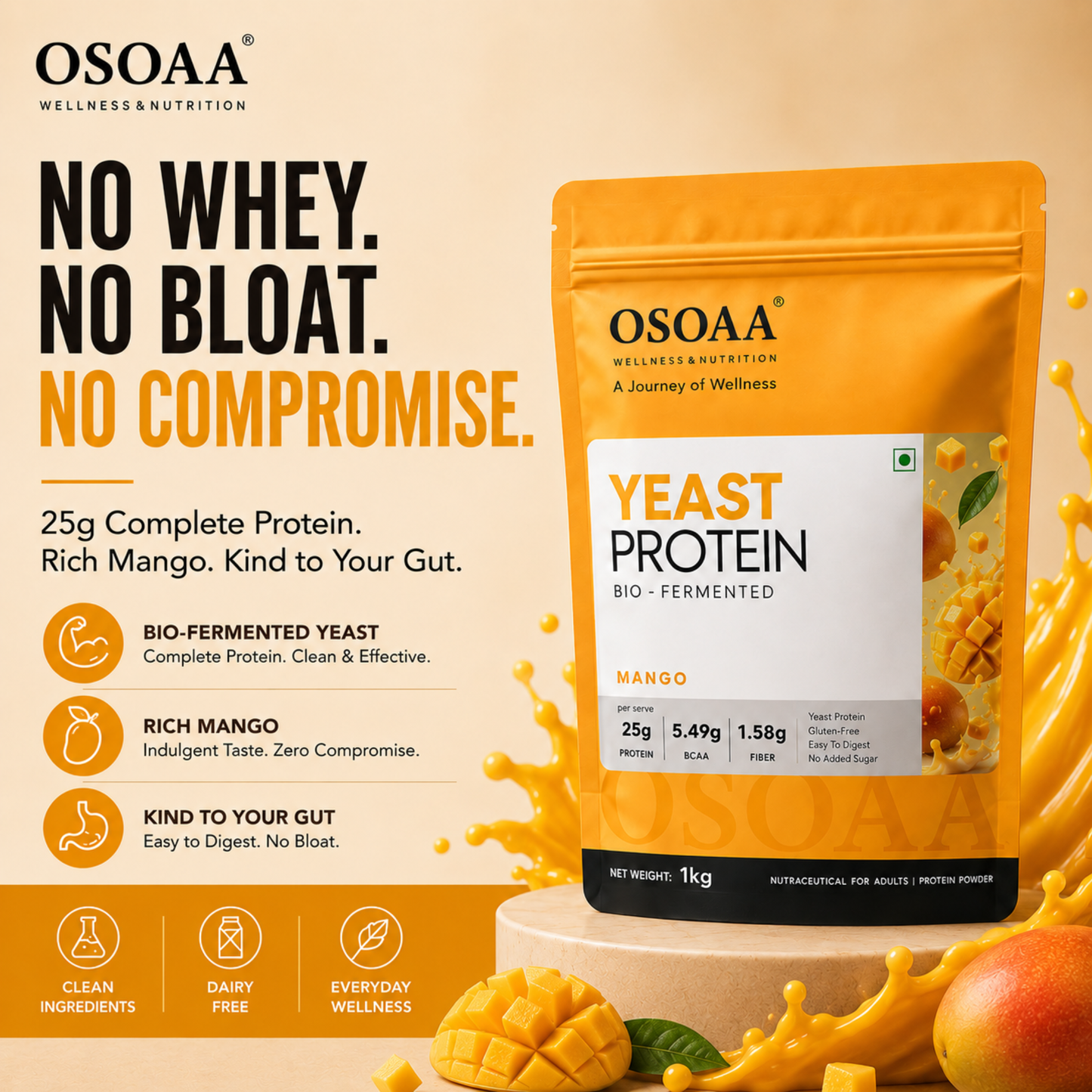 OSOAA Yeast Protein (Bio-Fermented) – 25g Protein | Vegan Plant Protein | 1kg