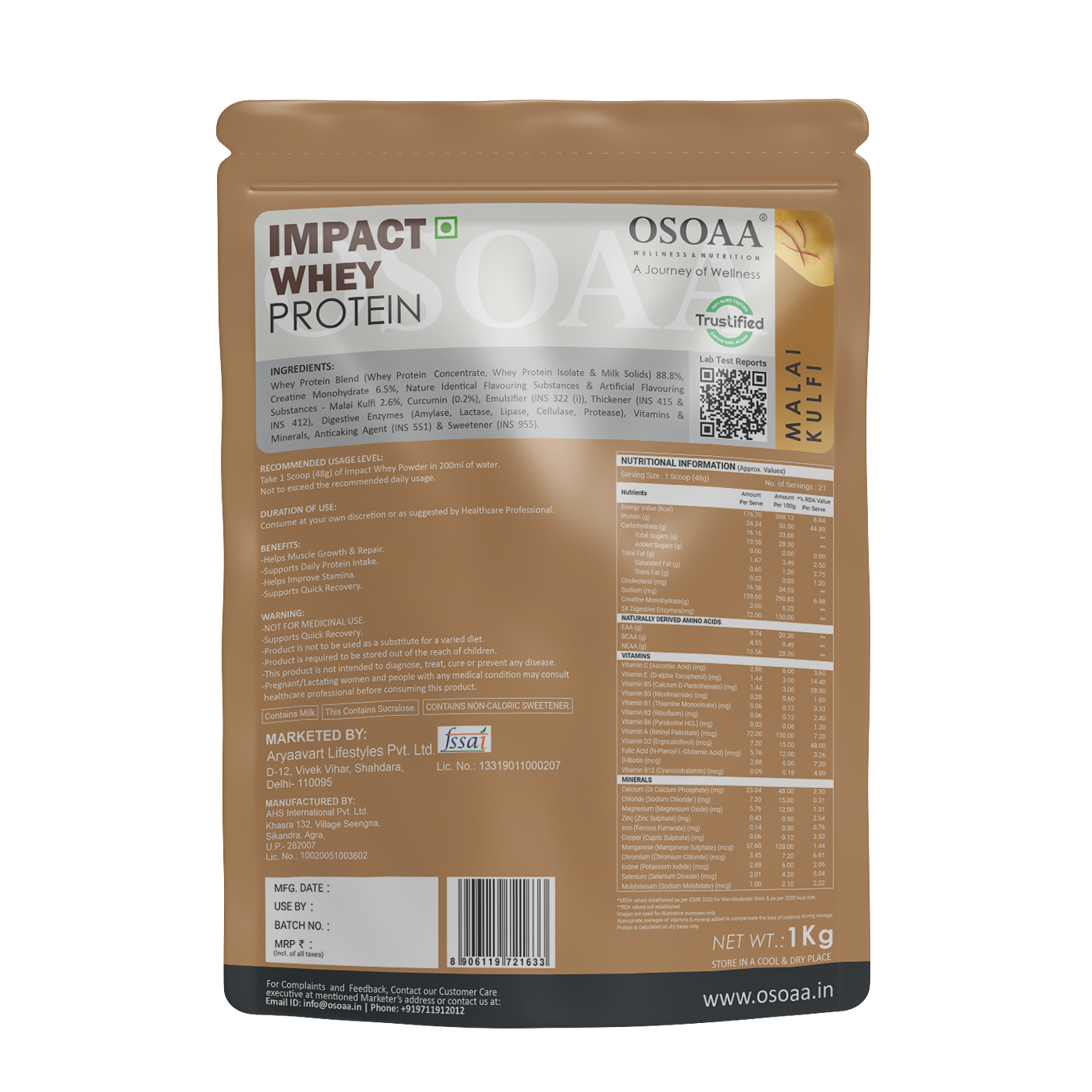 OSOAA Impact Whey Protein (Trustified)- 24.2g Protein with 3g Creatine