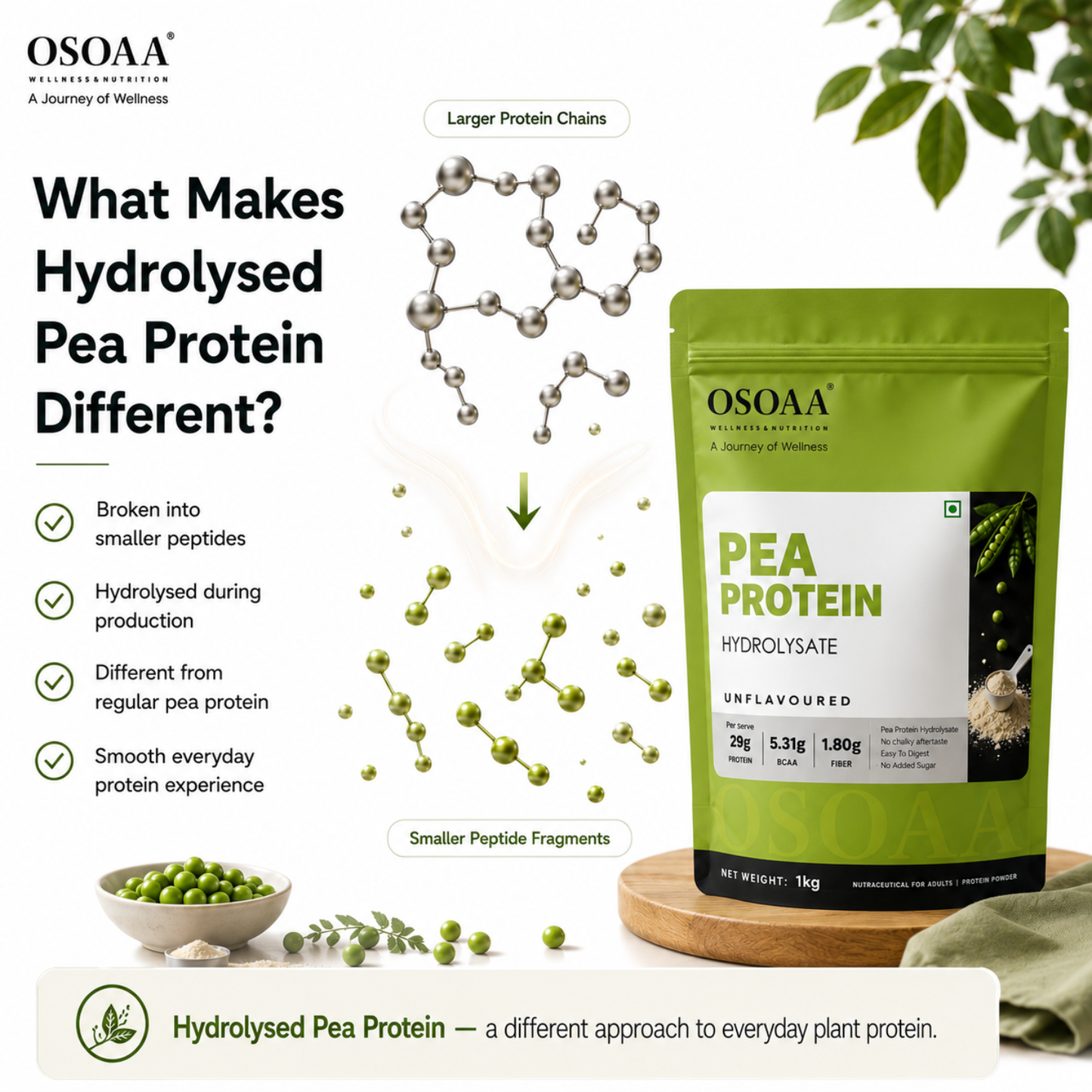 OSOAA Pea Protein Hydrolysate Coffee | 26g Protein | No Added Sugar | 1kg