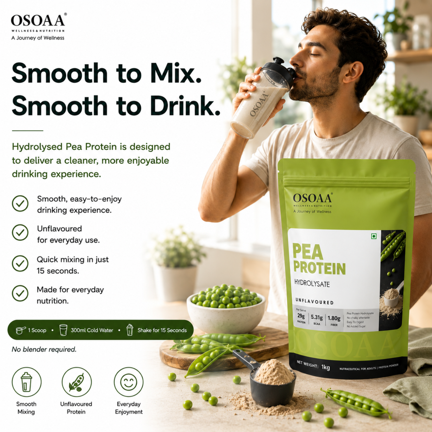 OSOAA Pea Protein Hydrolysate Coffee | 26g Protein | No Added Sugar | 1kg