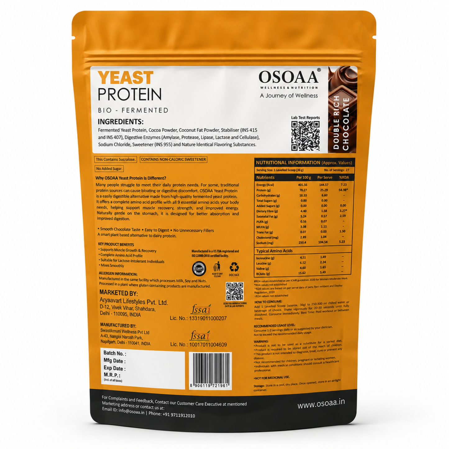 OSOAA Yeast Protein (Bio-Fermented) – 25g Protein | Vegan Plant Protein | 1kg