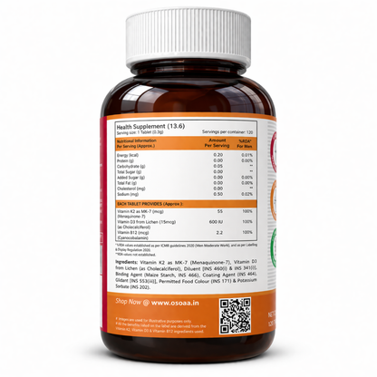 OSOAA Vitamin D3 K2 MK7 Supplement - 60 Tablets