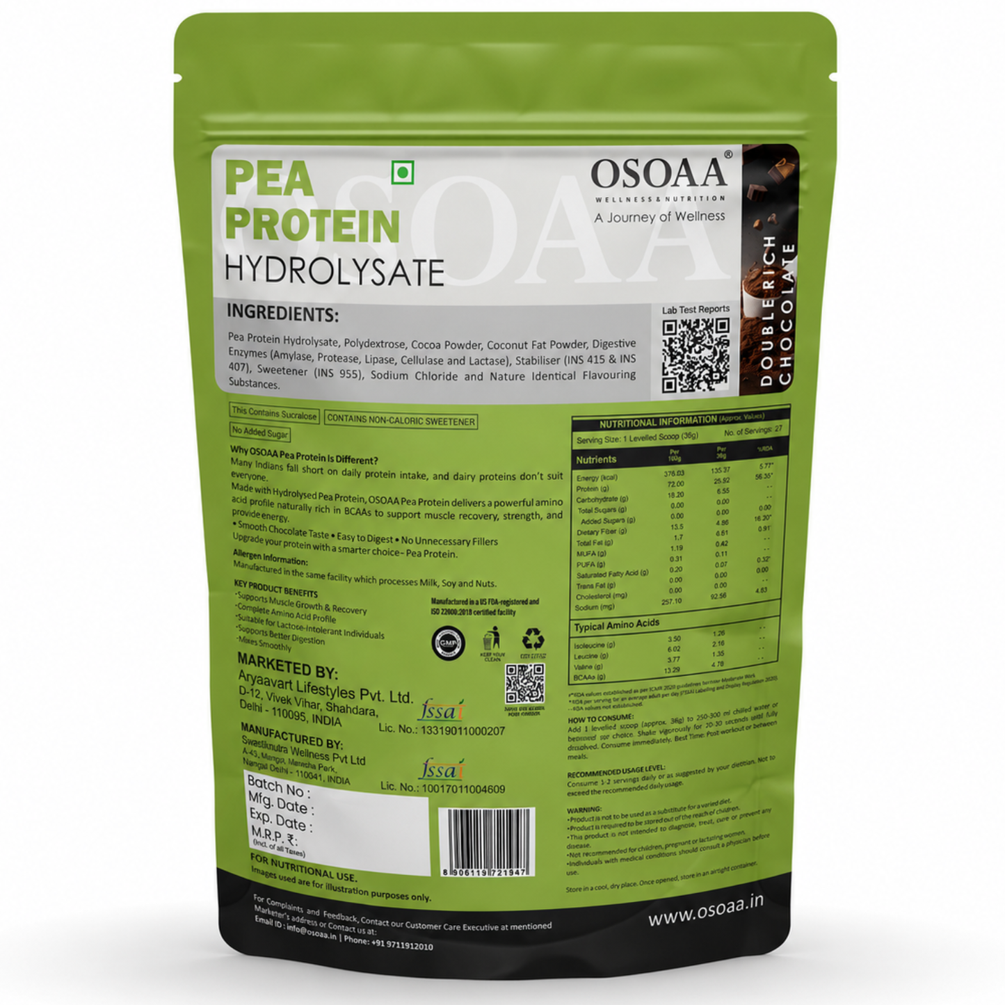 OSOAA Pea Protein Hydrolysate Coffee | 26g Protein | No Added Sugar | 1kg