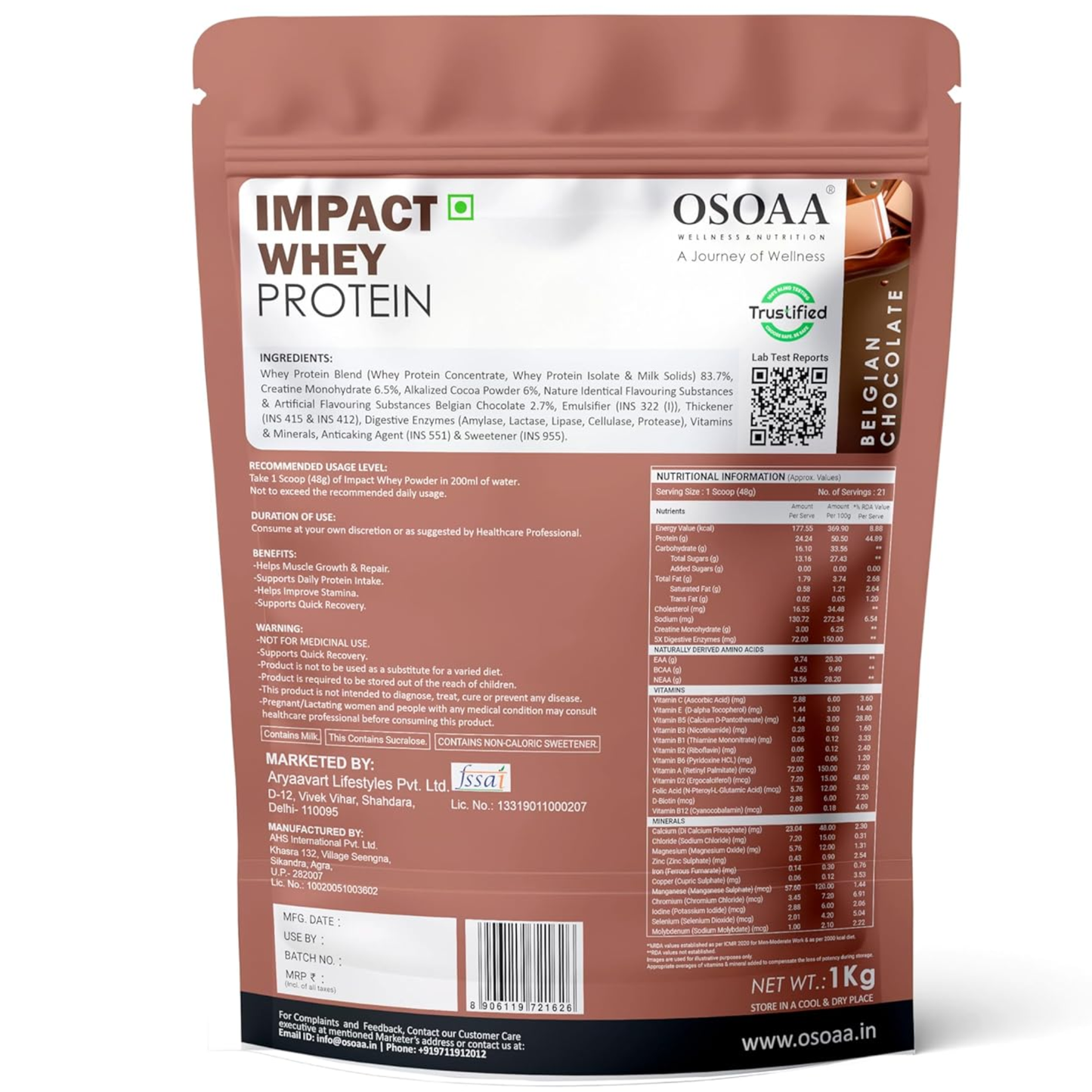 OSOAA Impact Whey Protein (Trustified)- 24.2g Protein with 3g Creatine