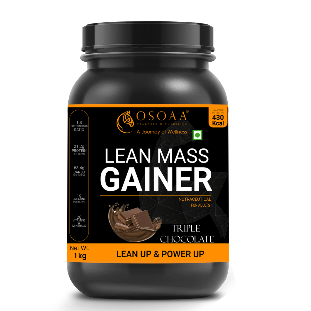 OSOAA 1:3 Lean Mass Gainer with Creatine & Whey Protein - 420 Calories & 21g Protein | with Digestive Enzymes, HOSO & 28 Vitamins | Accelerates Muscle Weight Gain | Soy & Gluten Free (3 Flavors)
