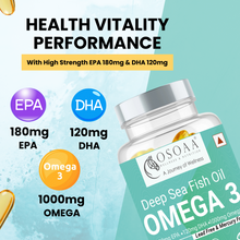 Load image into Gallery viewer, OSOAA Omega 3 Fish Oil 1000mg Single Strength 60 Capsules - 180 mg EPA &amp; 120 mg DHA | Omega 3 Deep Sea Fish Oil Supplement | No Fishy Burp | Fish Oil Softgels for Heart, Joints &amp; Brain Health
