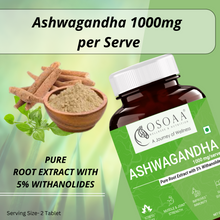 Load image into Gallery viewer, OSOAA Ayurvedic Ashwagandha 1000 mg - 60 Caps | Root Extract - 5% Withanolides like KSM 66 | Stress &amp; Anxiety Relief, Energy &amp; Endurance | AYUSH Approved
