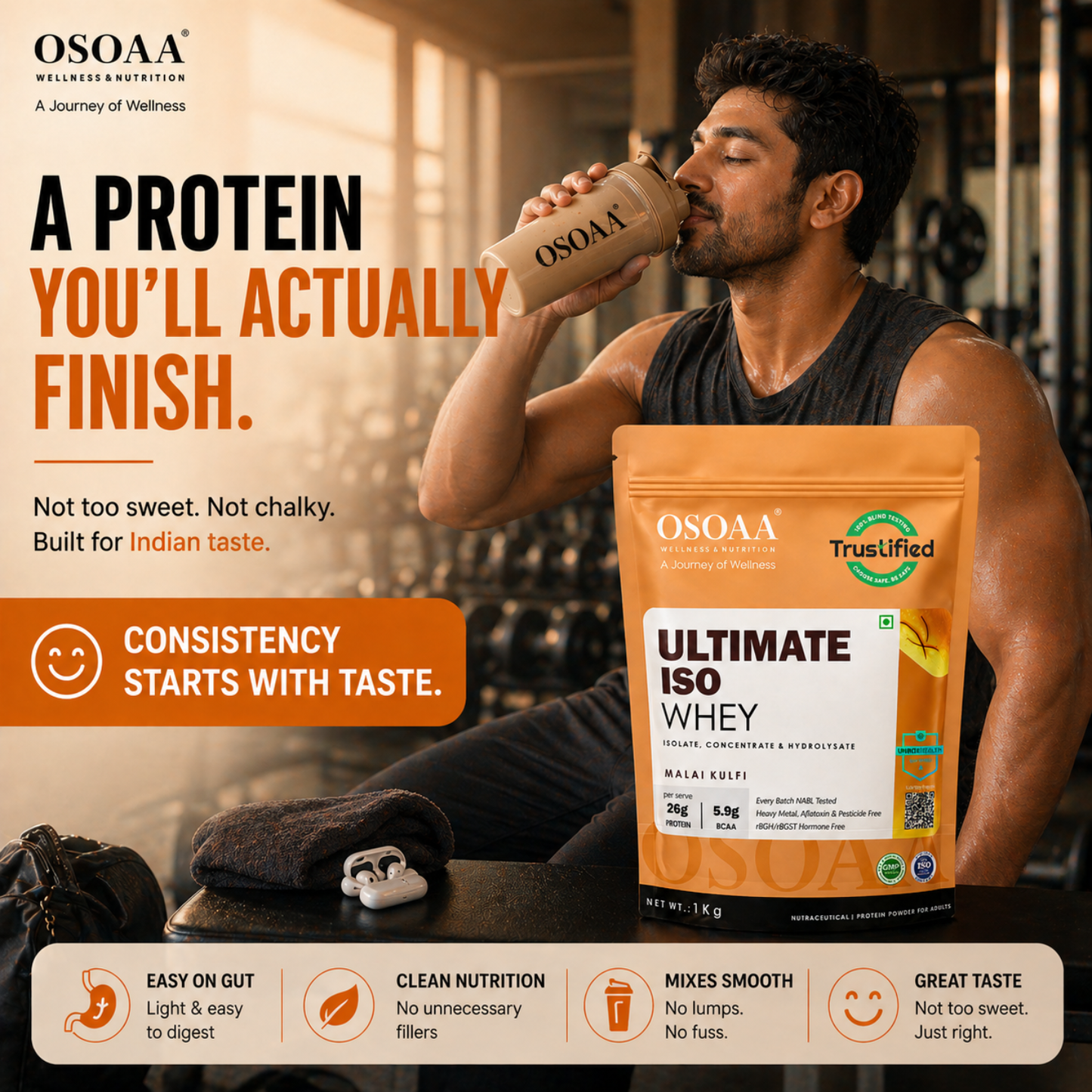 OSOAA Ultimate ISO Whey Protein- 26.1g Protein