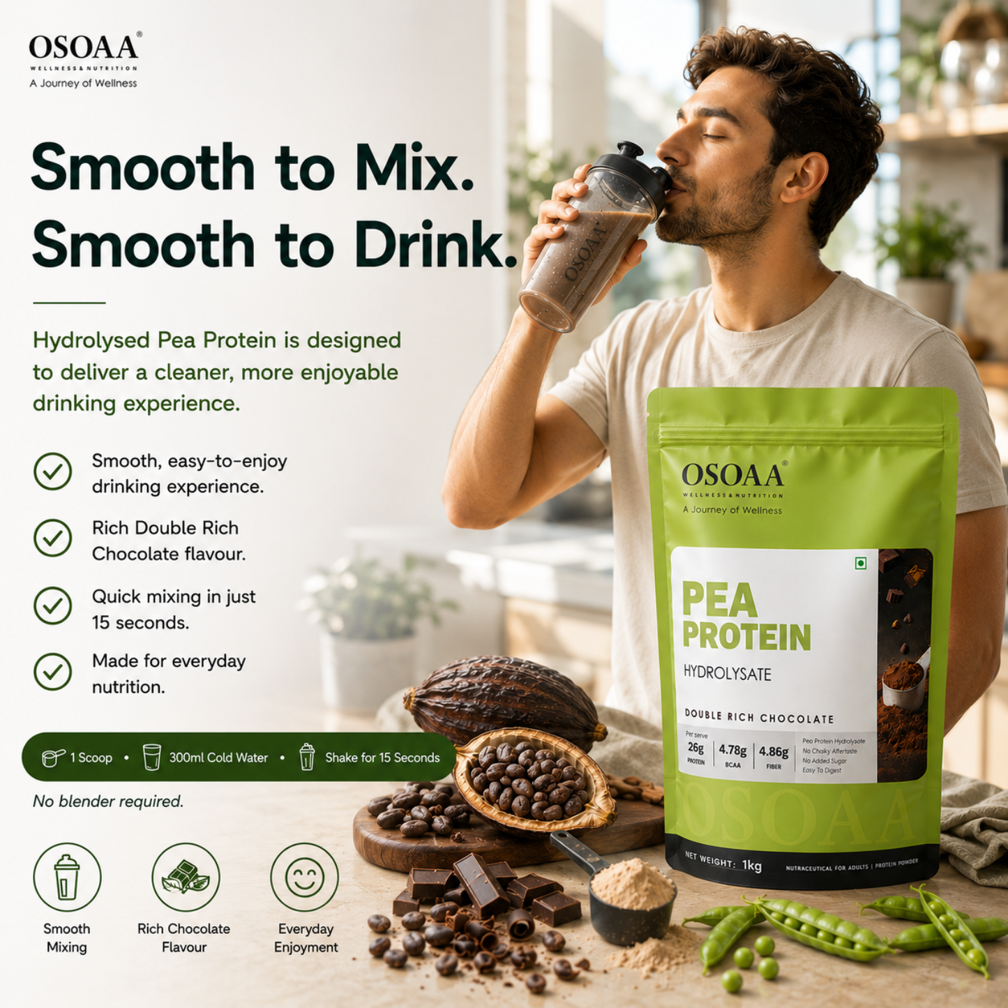 OSOAA Pea Protein Hydrolysate Coffee | 26g Protein | No Added Sugar | 1kg