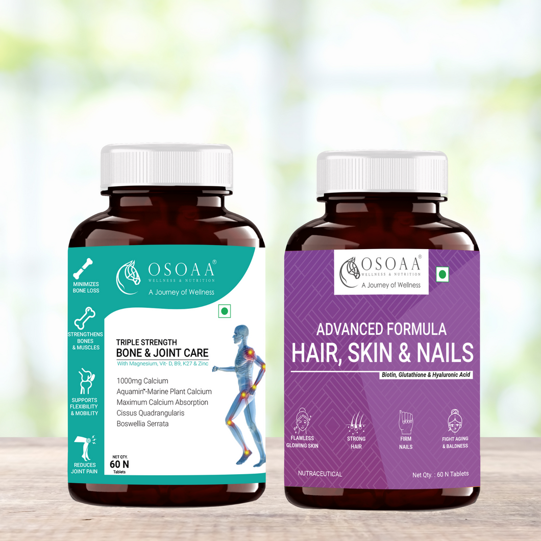 OSOAA Advanced Formula Hair, Skin & Nails with Biotin || Triple Strength Bones & Joint Care 60 Tablets