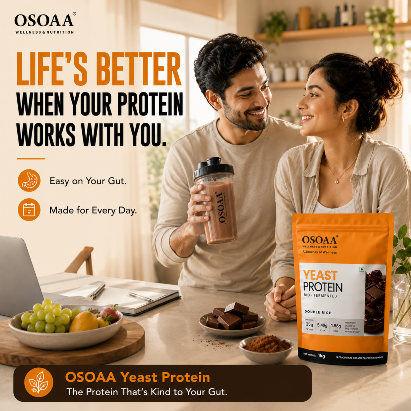 OSOAA Yeast Protein (Bio-Fermented) – 25g Protein | Vegan Plant Protein | 1kg