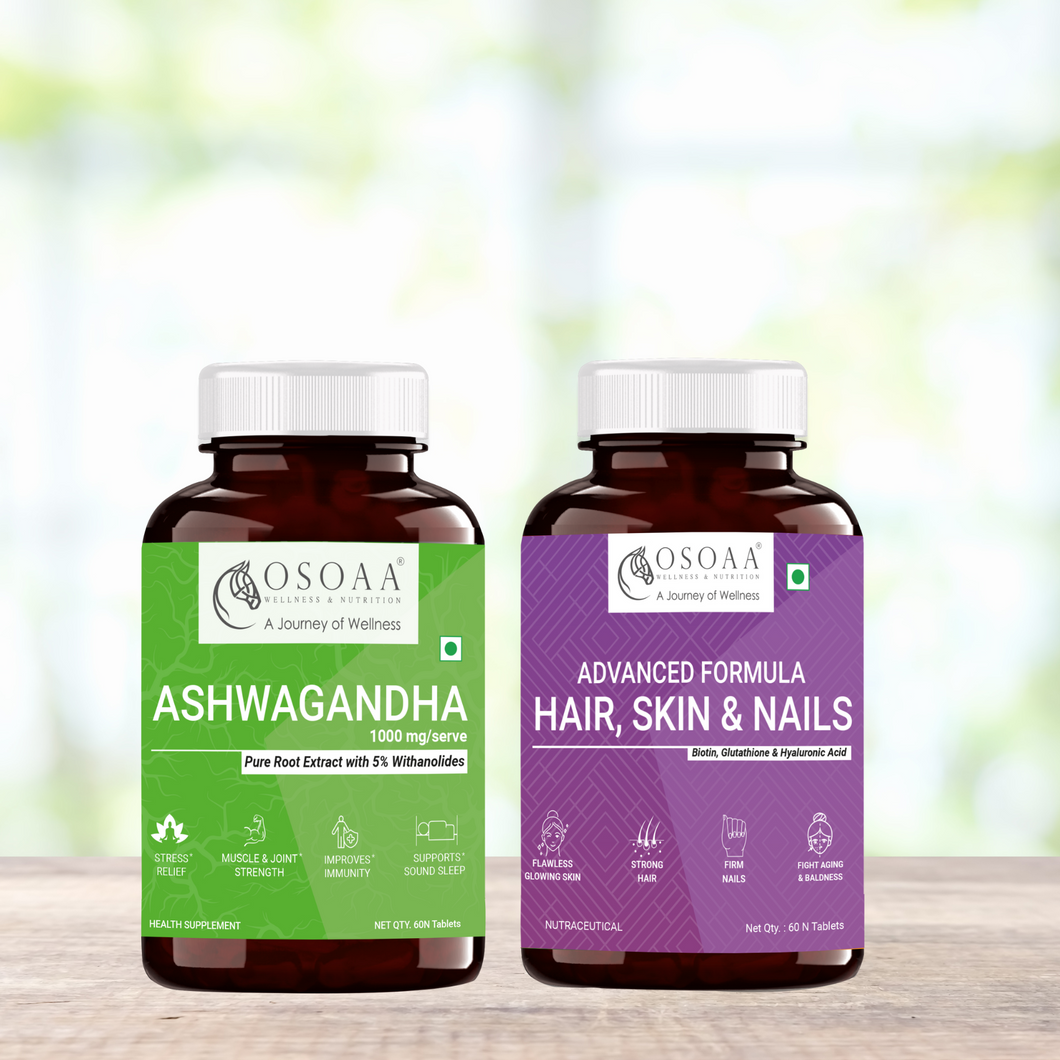 OSOAA Ashwagandha with 5% Withanolides 1000mg || Advanced Formula Hair, Skin & Nails with Biotin
