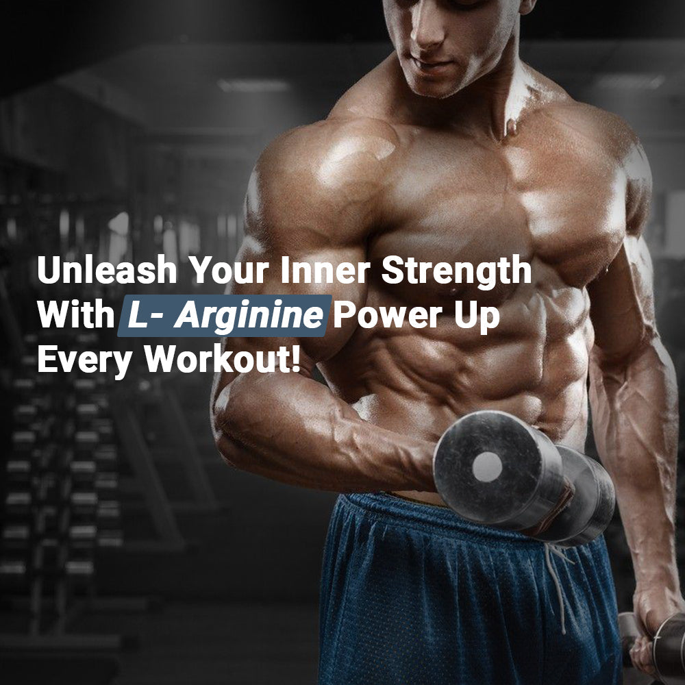 Slide featuring a motivational quote focused on strength—'Strength isn’t just built in the gym, it’s fueled by the effort you put in every day.' The background includes visuals of an athlete lifting weights, with subtle L-Arginine branding to emphasize muscle performance and endurance."