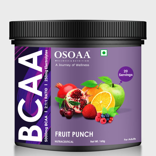 Front view of BCAA supplement bottle featuring prominent branding with key highlights such as 'Supports Muscle Recovery', 'Boosts Endurance', and 'Branched-Chain Amino Acids'. The packaging is vibrant and designed to attract athletes and fitness enthusiasts, emphasizing recovery and performance benefits.