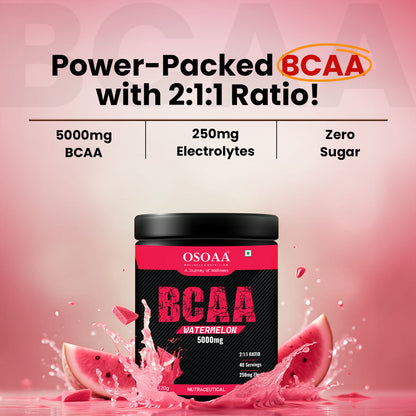 Front view of BCAA supplement bottles in three different flavors: Tangy Orange, Fruit Punch, and Watermelon. Each bottle features vibrant, eye-catching packaging with flavor-specific colors and bold branding highlighting the key benefits like muscle recovery, improved endurance, and support for lean muscle growth. The design is aimed at athletes and fitness enthusiasts looking for a delicious and effective supplement