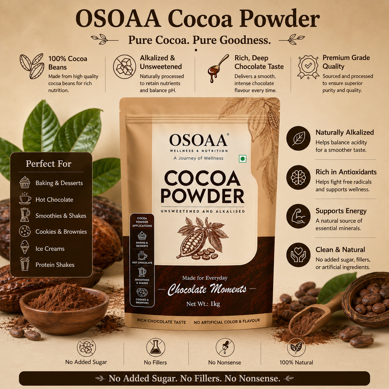 OSOAA Pure Unsweetened Cocoa Powder