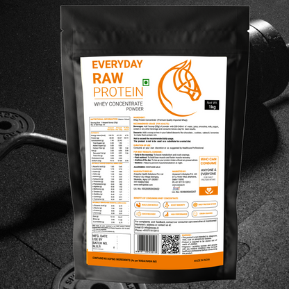 Back view of Everyday Protein bottle displaying the Nutrition Information (NI) table. Includes details on serving size, protein content, amino acid profile, ingredients, recommended dosage, and storage instructions. The layout is clean and clear, providing consumers with all essential product details for informed usage.