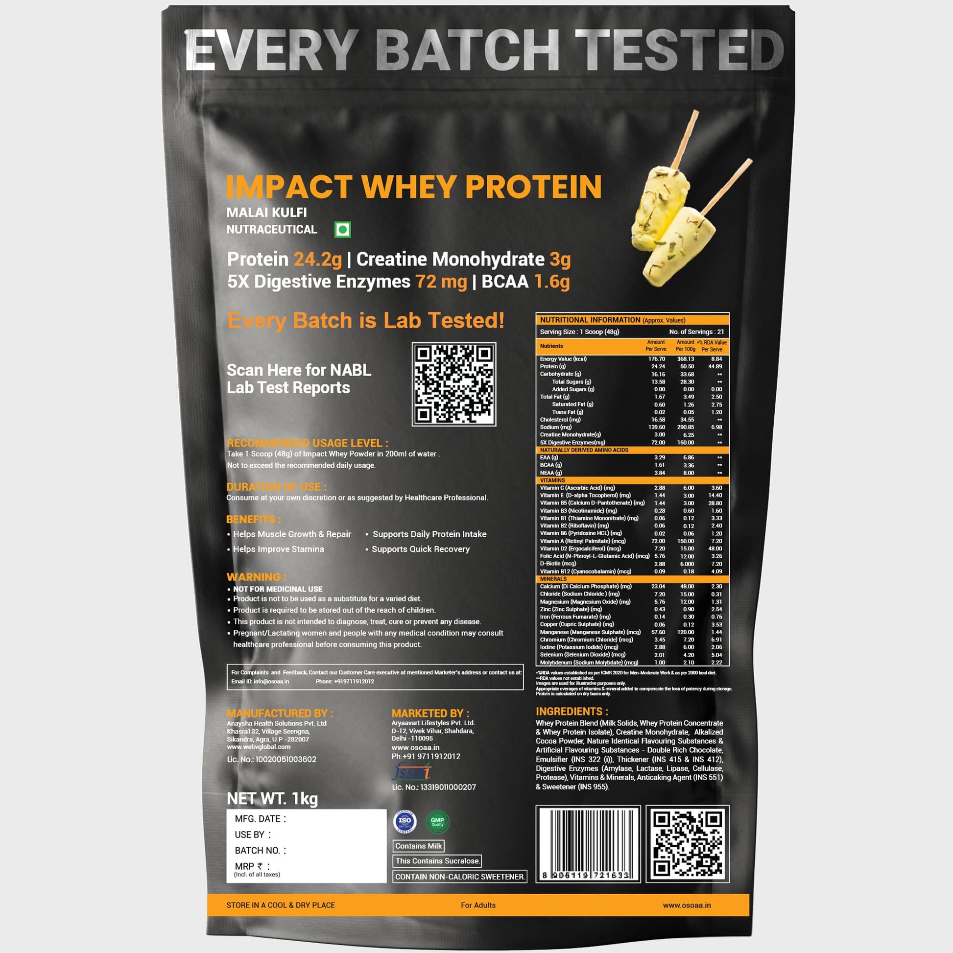 chocolate whey protein powder shake with creatine for lean muscle