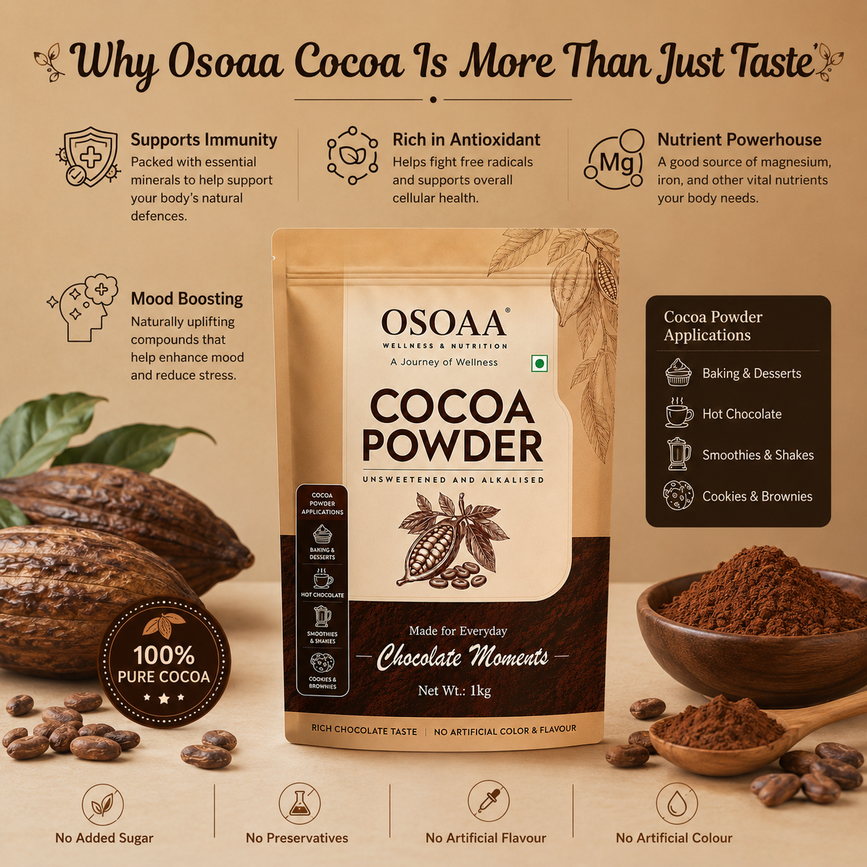 OSOAA Pure Unsweetened Cocoa Powder