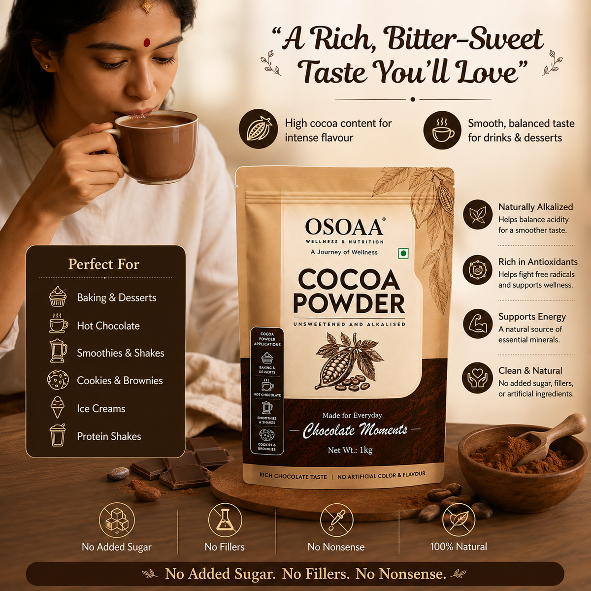 OSOAA Pure Unsweetened Cocoa Powder