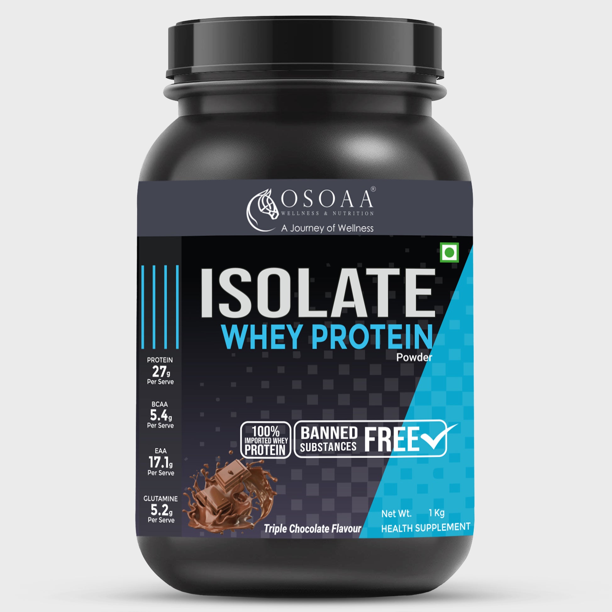 Front view of Isolate Protein supplement in Triple Chocolate flavor, featuring sleek packaging with bold text highlighting '100% Whey Isolate', 'Café Mocha Flavor', 'Zero Added Sugar', 'Low Carb', and 'Supports Lean Muscle & Recovery