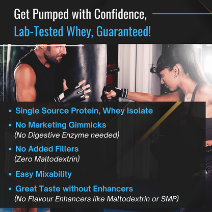 Slide displaying key features of isolate protein, highlighting 100% pure whey isolate, 25g protein per serving, zero added sugar, gluten-free, low carb, rich in BCAAs, no artificial flavors, and fast absorption for optimal muscle recovery