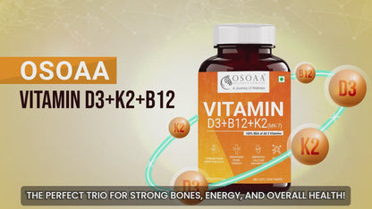 20-count OSOAA vegetarian tablets combining Vitamin D3, K2, and B12 for immunity, energy, and calcium absorption.