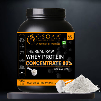 Front view of raw Concentrate Protein supplement in 2kg, featuring bold packaging with highlights such as  'High-Quality Whey Concentrate', 'Contains BCAAs', 'Supports Muscle Growth', and 'No Added Sugar'.