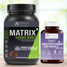 Load image into Gallery viewer, OSOAA Whey Matrix Hydro Whey 1Kg - Irish Chocolate || Daily Multivitamin with 200mg Omega 3
