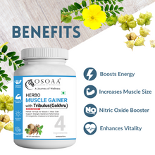 Load image into Gallery viewer, Osoaa Herbo Muscle Gainer With Tribulus 60 Tabs for Men| 100% Herbal Muscle Mass Gain Supplement | Improves Energy, Stamina &amp; Focus
