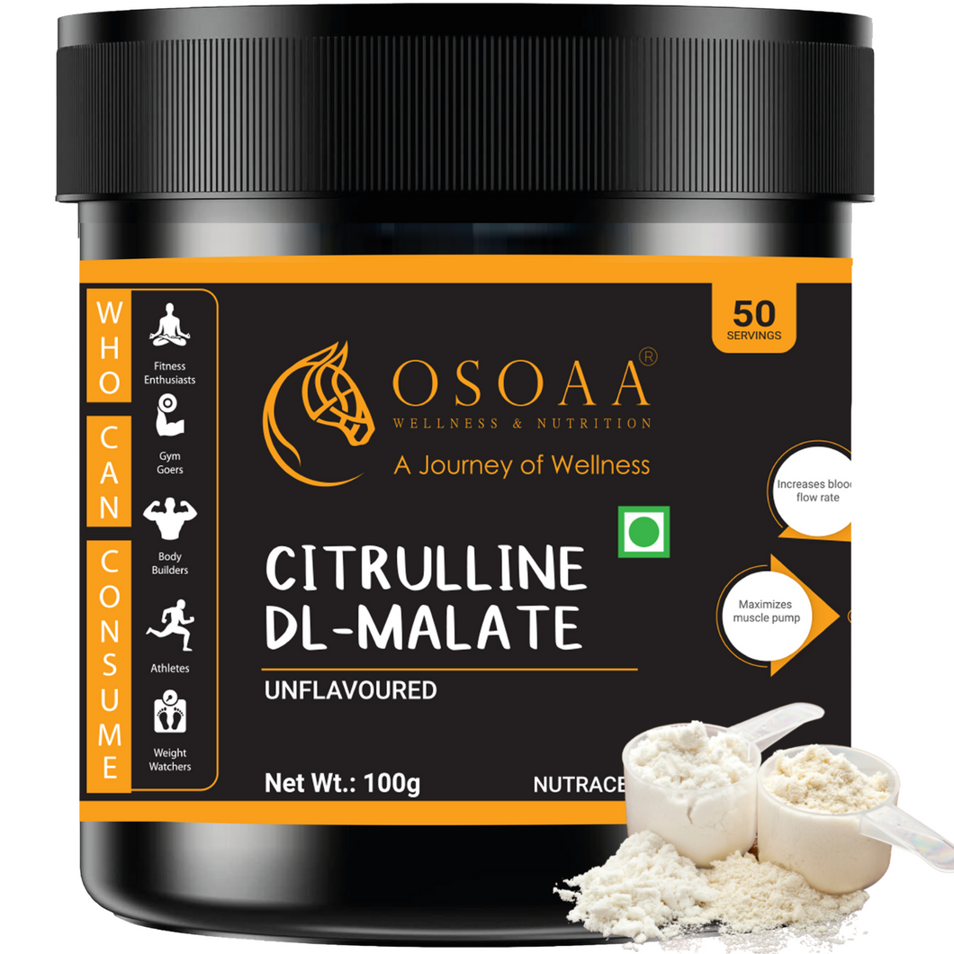 OSOAA Citrulline Malate Supplement Powder 100gm with Nitric Oxide for Immunity Booster, Enhance Muscle Pump, Sustain Longer Workouts, 50 Servings (Unflavoured)