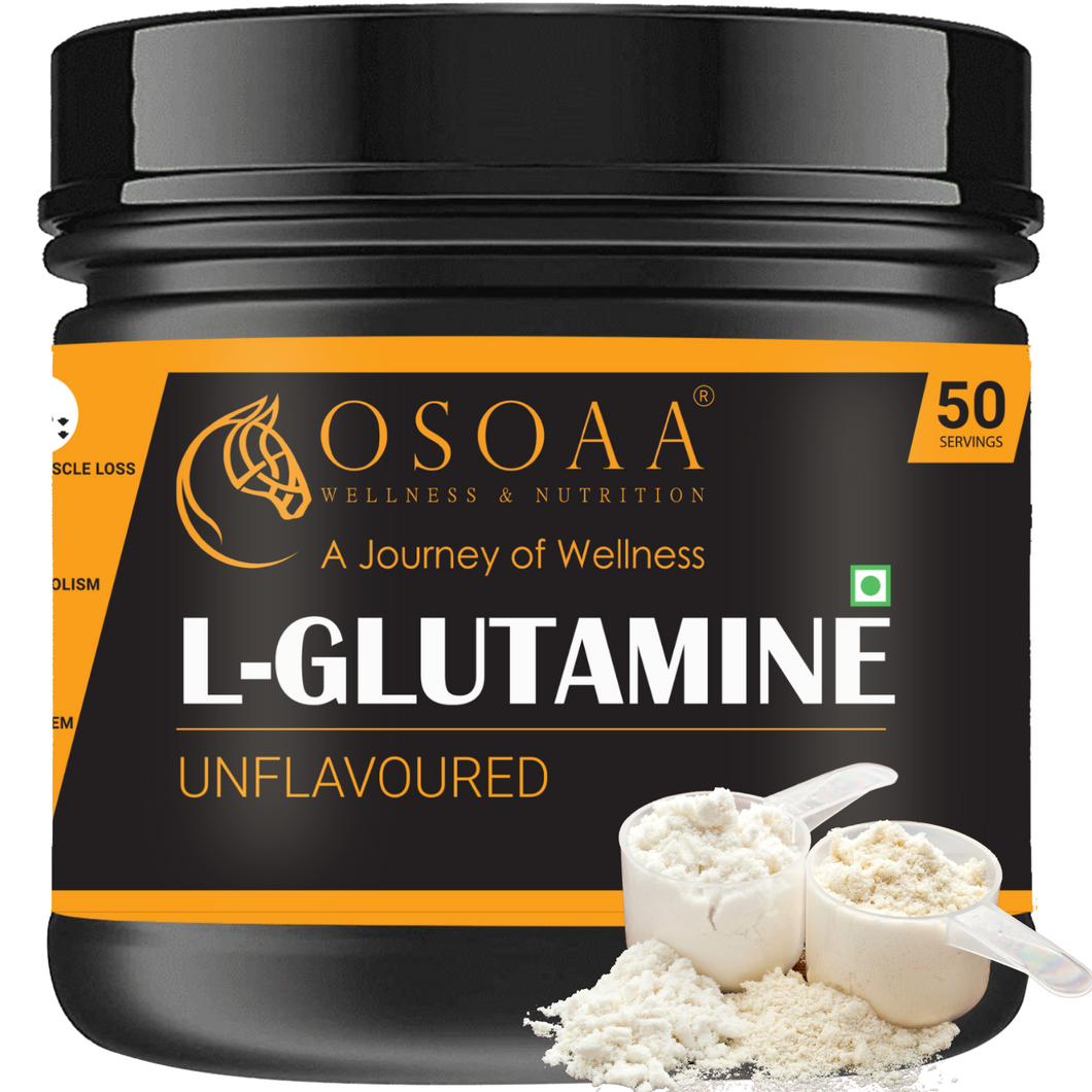 OSOAA Pure L-Glutamine Muscle Growth & Recovery Supplement 250gm, Post Workout Recovery, Men & Women, 50 Serving (Unflavoured)