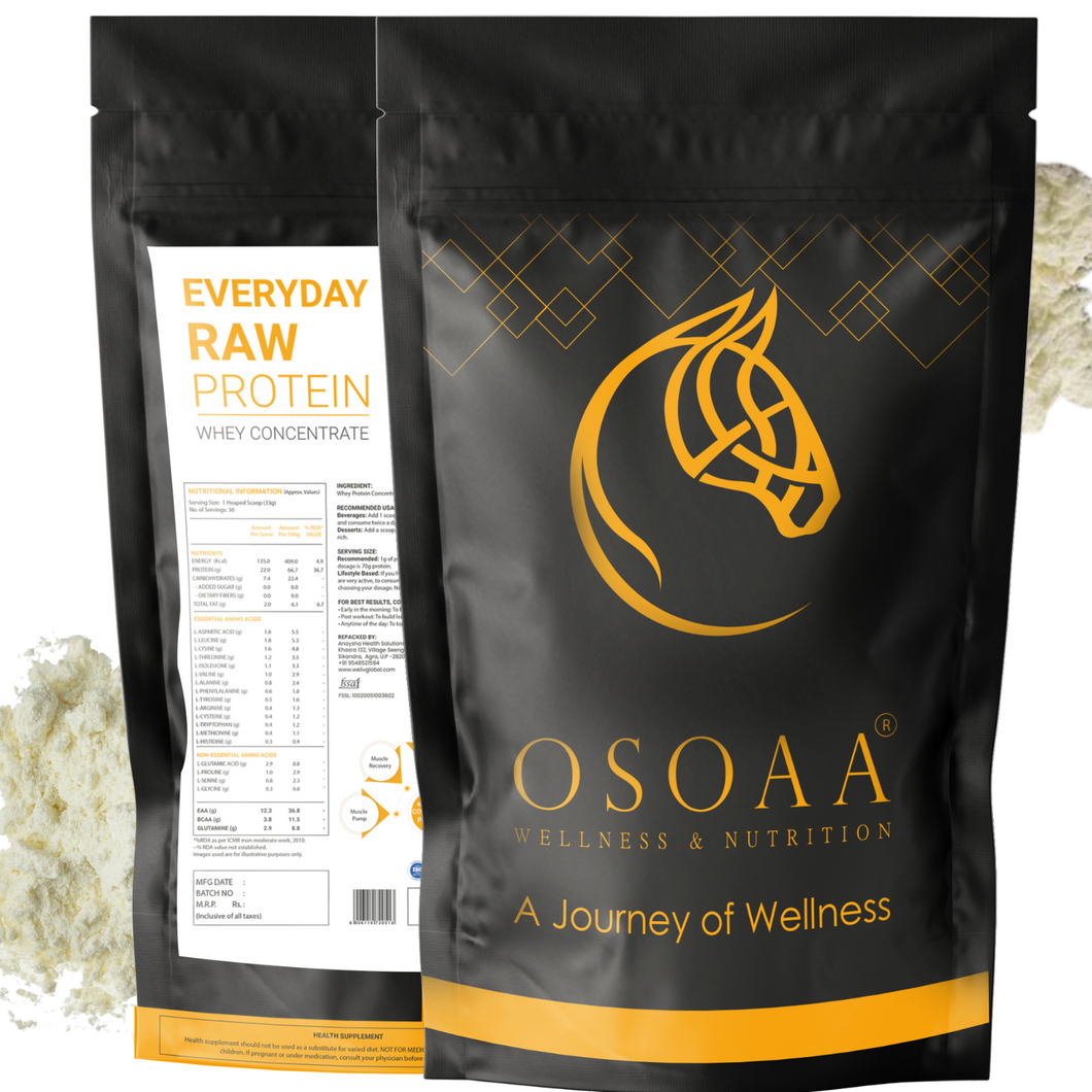 OSOAA Everyday Raw Whey Concentrate 1Kg | 100% Protein from Whey|Soy, Gluten & Sugar Free| Keto & Diabetic Friendly| for Men, Women & Athletes | 22g Protein (Unflavoured)