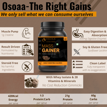 Load image into Gallery viewer, OSOAA 1:3 Lean Mass Gainer with Creatine &amp; Whey Protein - 420 Calories &amp; 21g Protein | with Digestive Enzymes, HOSO &amp; 28 Vitamins | Accelerates Muscle Weight Gain | Soy &amp; Gluten Free
